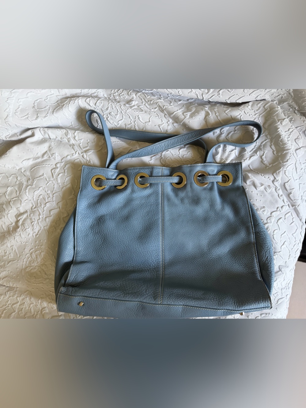 Nordstrom Blue Leather Shoulder Bag with Silver Grommets